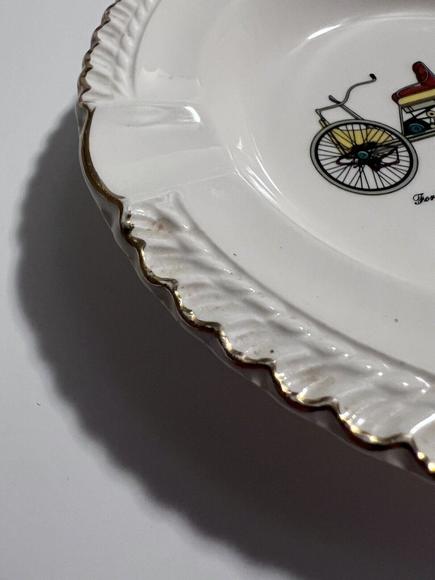 Vintage Cigar Ashtray Fords First Car 1896 Automobile Harkerware USA Gold Rim - Picture 5 of 8
